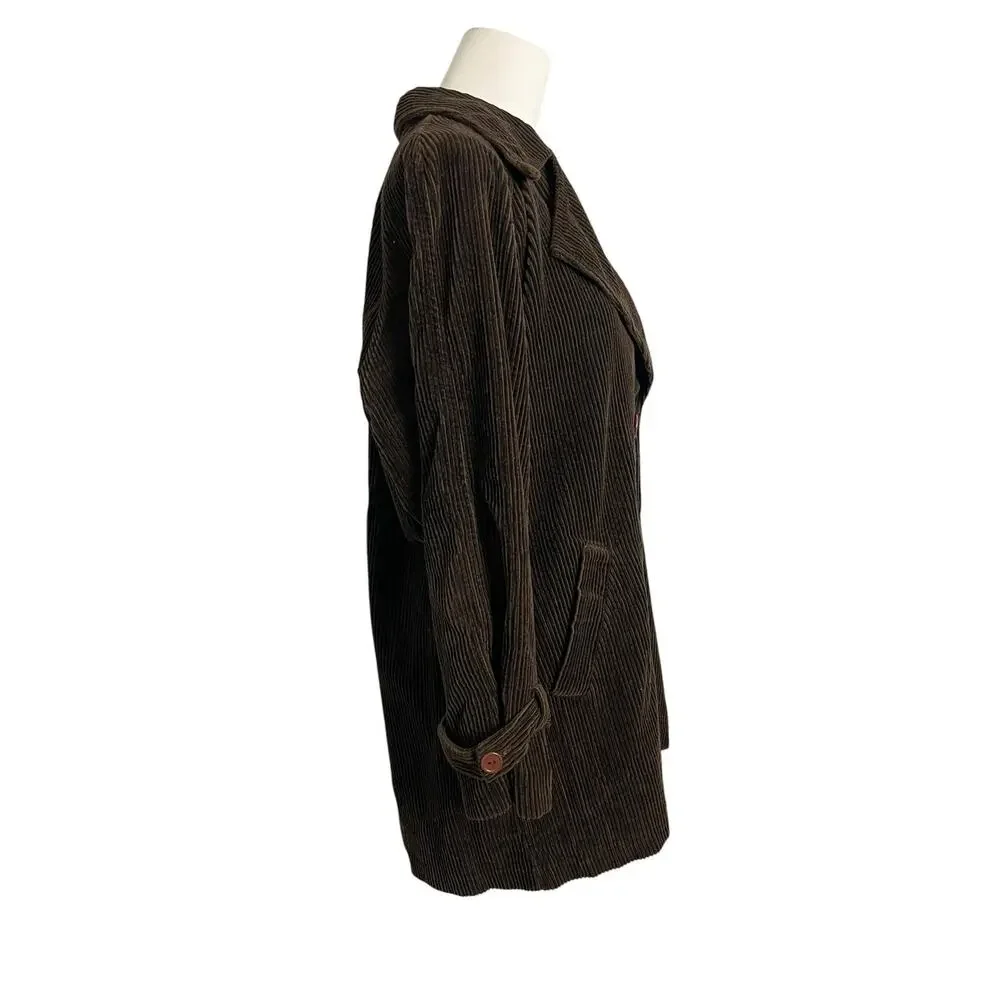 Sans Souci Trench Coat Womens Medium Brown Corduroy Belted Double Breast Jacket